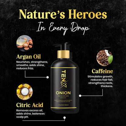 TENX ONION SHAMPOO FOR REPAIRS, SMOOTHENS, AND STRENGTHENS, 300ML