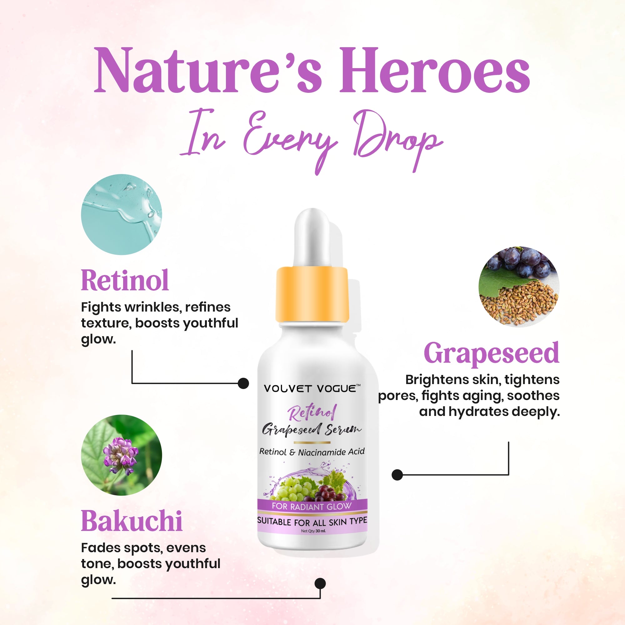 रेटिनॉल फेस सीरम रेडिएंट ग्लो के लिए, 30ML