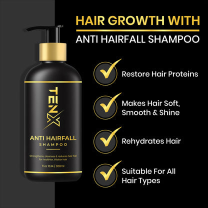 TENX ANTI HAIR FALL SHAMPOO FOR STRENGTHENS CLEANSES & REDUCES HAIR FALL, 300ML