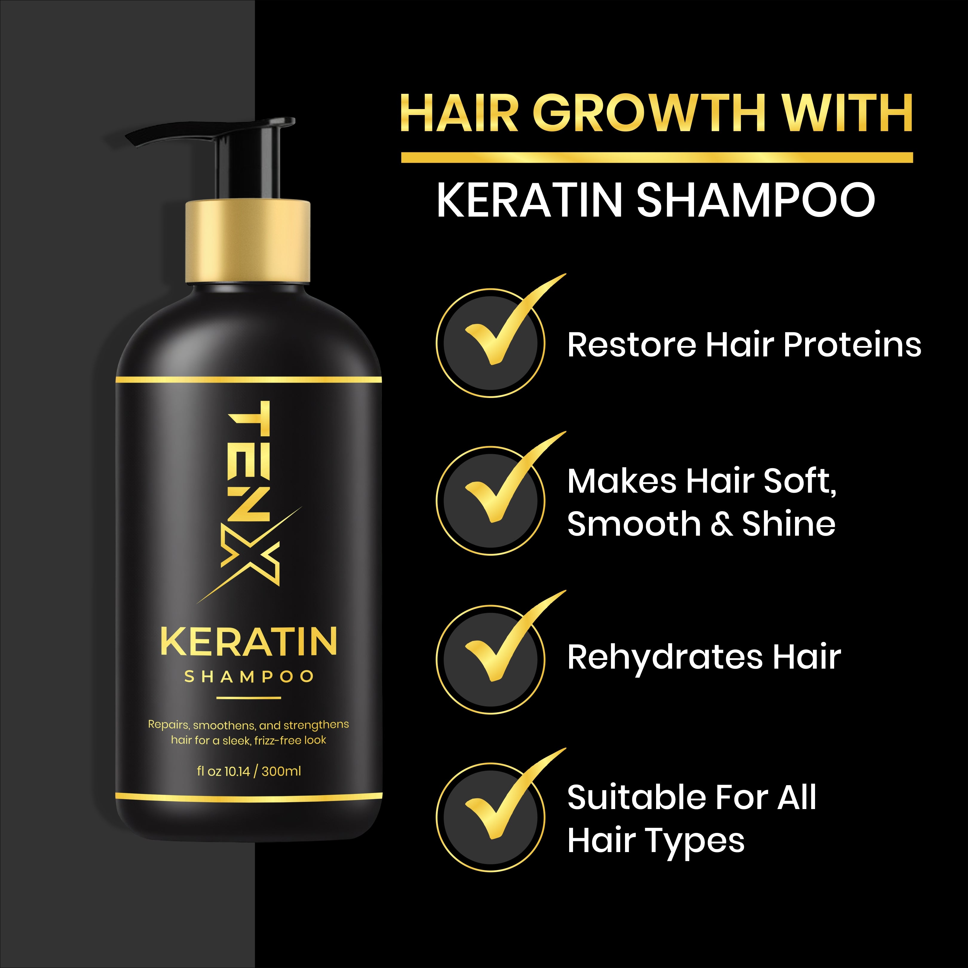 TENX KERATIN SHAMPOO FOR REPAIRS, SMOOTHENS, AND STRENGTHENS