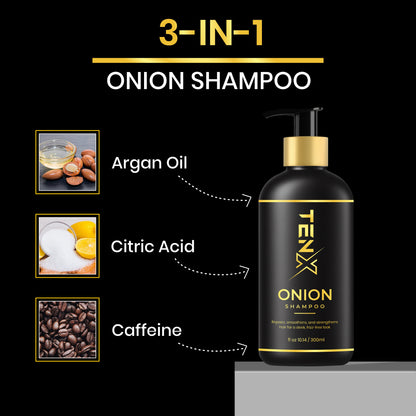 TENX ONION SHAMPOO FOR REPAIRS, SMOOTHENS, AND STRENGTHENS, 300ML