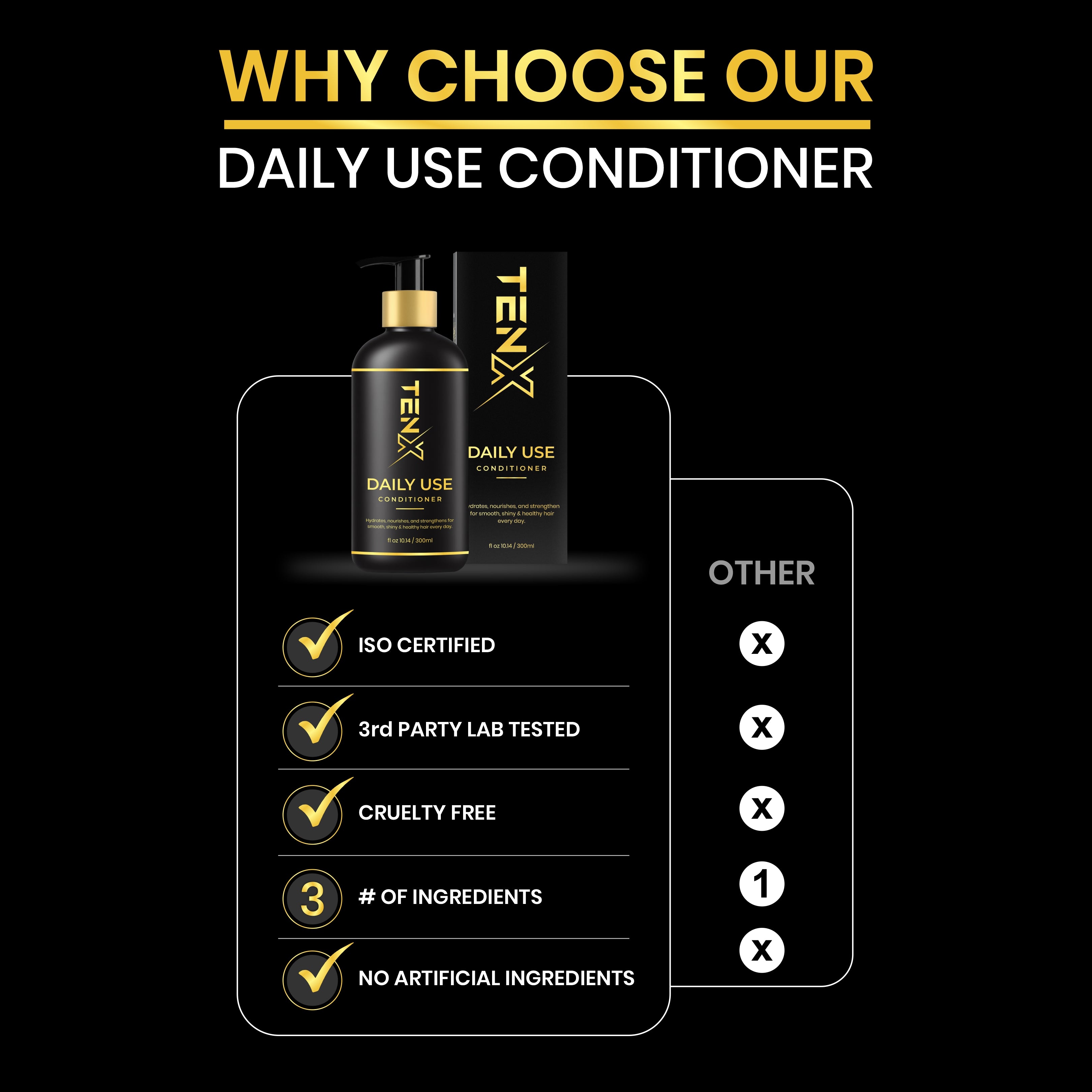 TENX DAILY USE CONDITIONER FOR HYDRATES, NOURISHES, AND STRENGTHENS, 300ML