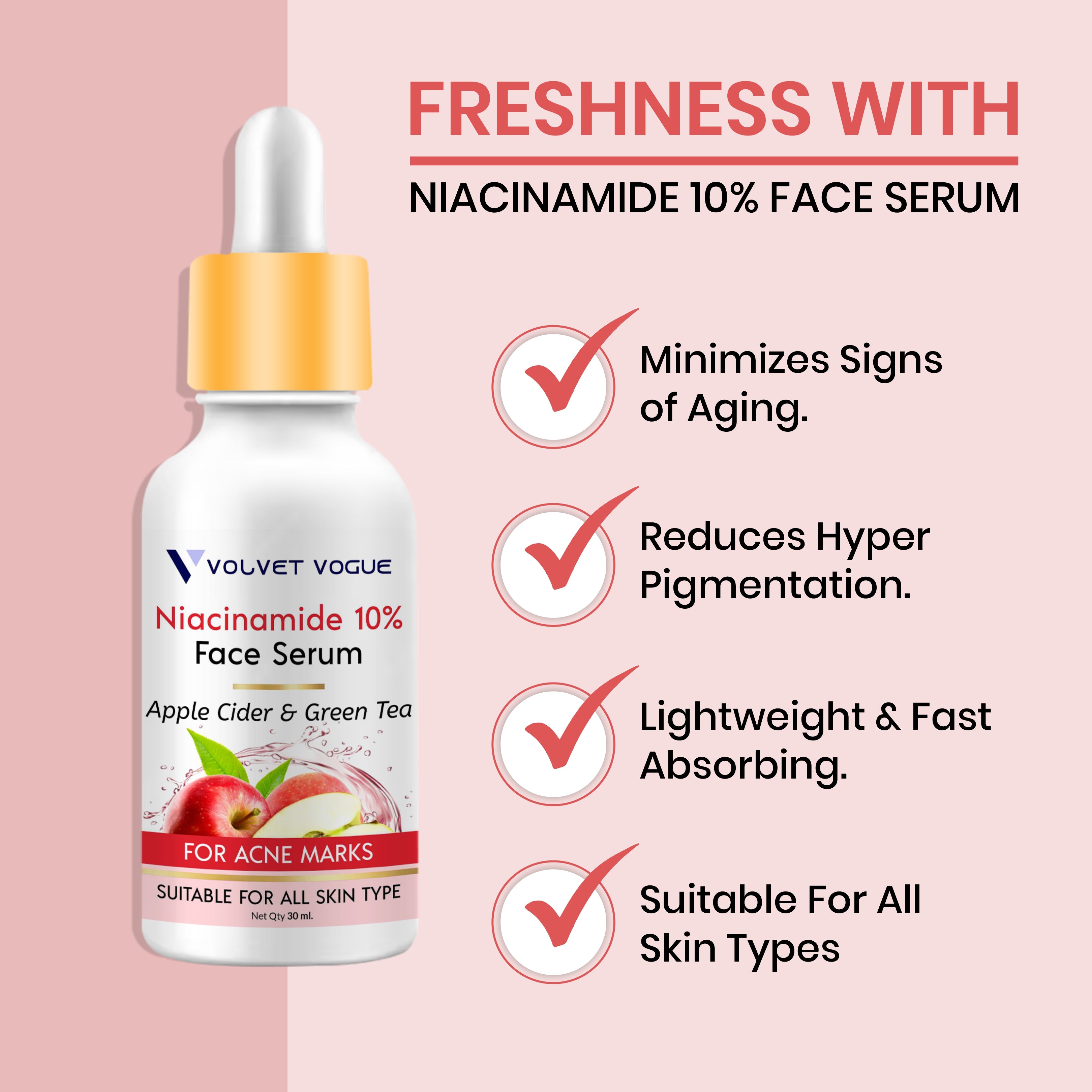 NIACINAMIDE SERUM 10% FOR FOR ACNE MARKS, 30ML