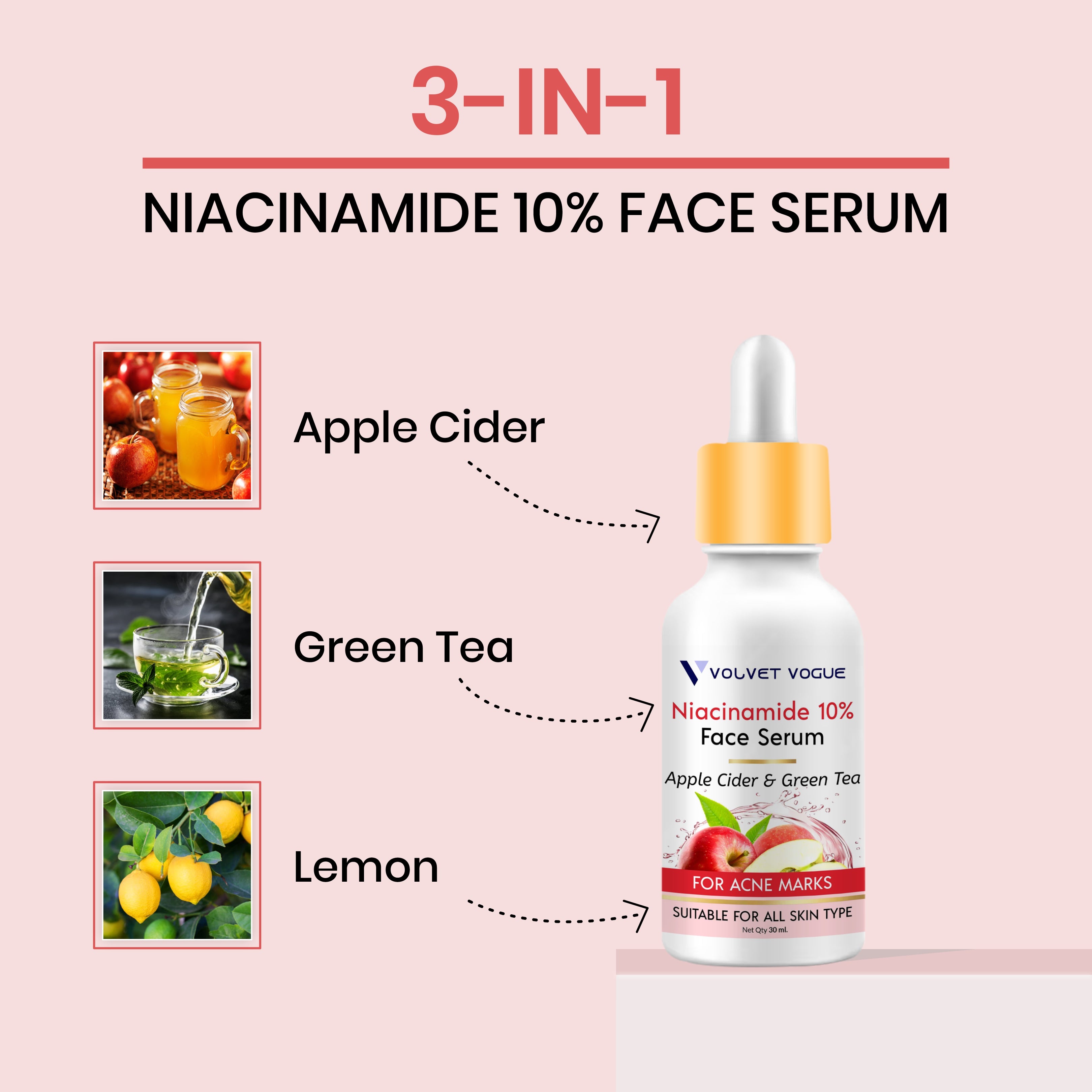 NIACINAMIDE SERUM 10% FOR FOR ACNE MARKS, 30ML