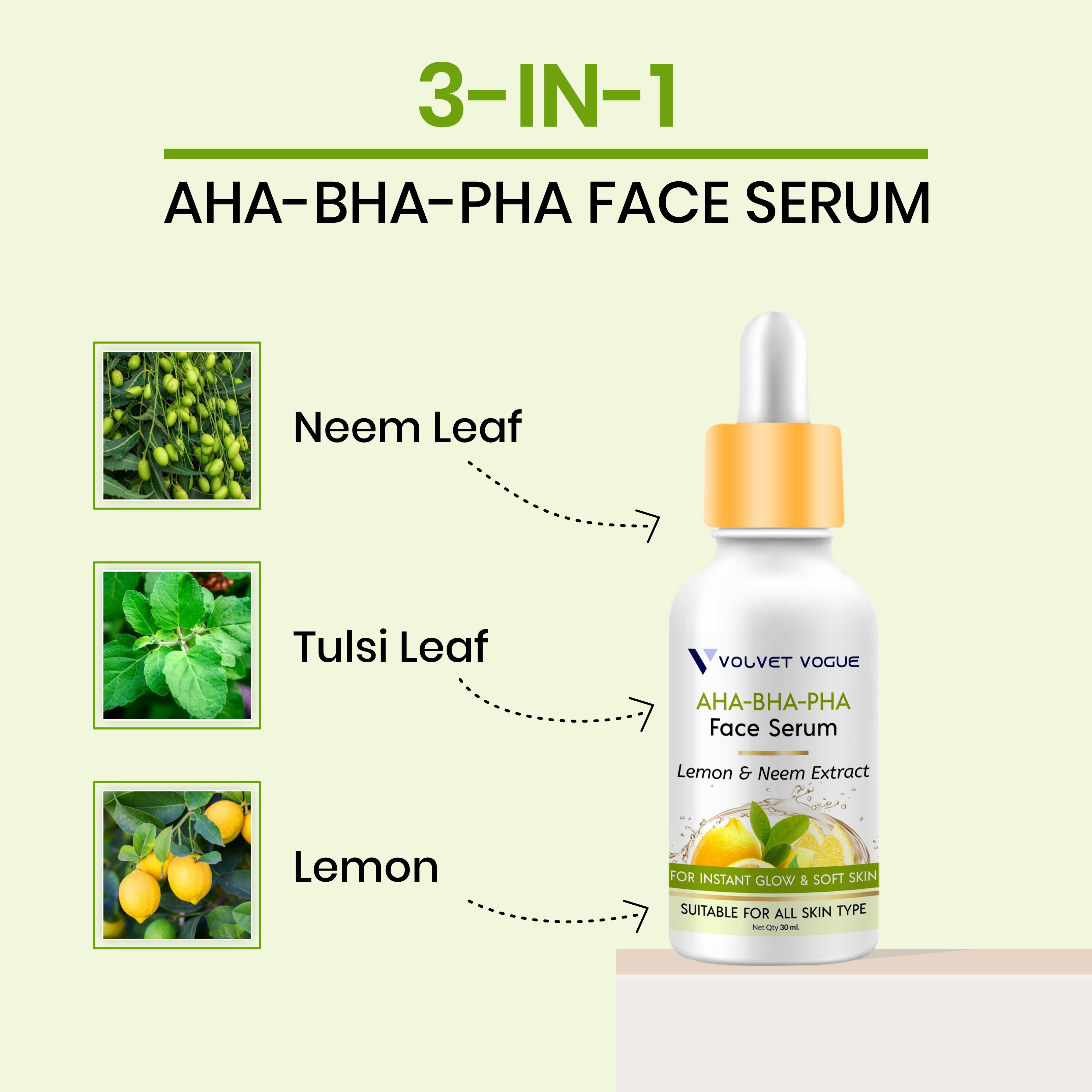 AHA BHA PHA SERUM FOR INSTANT GLOW & SOFT SKIN, 30ML